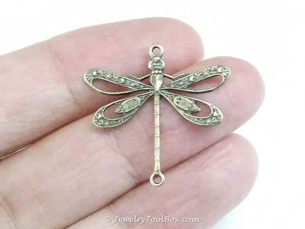 Large Antique Brass Filigree Dragonfly Connector Charm, 2 Loops, Lot S ...
