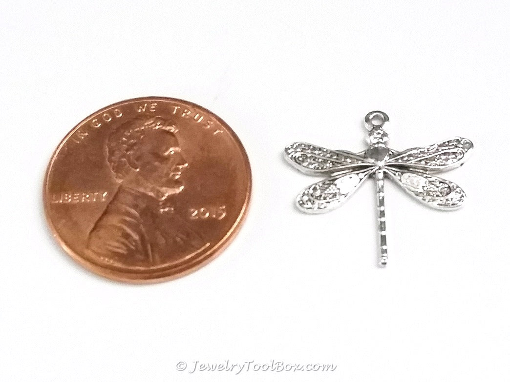 Small Silver Dragonfly Charm, 1 Loop, Antique Sterling Silver Plated ...