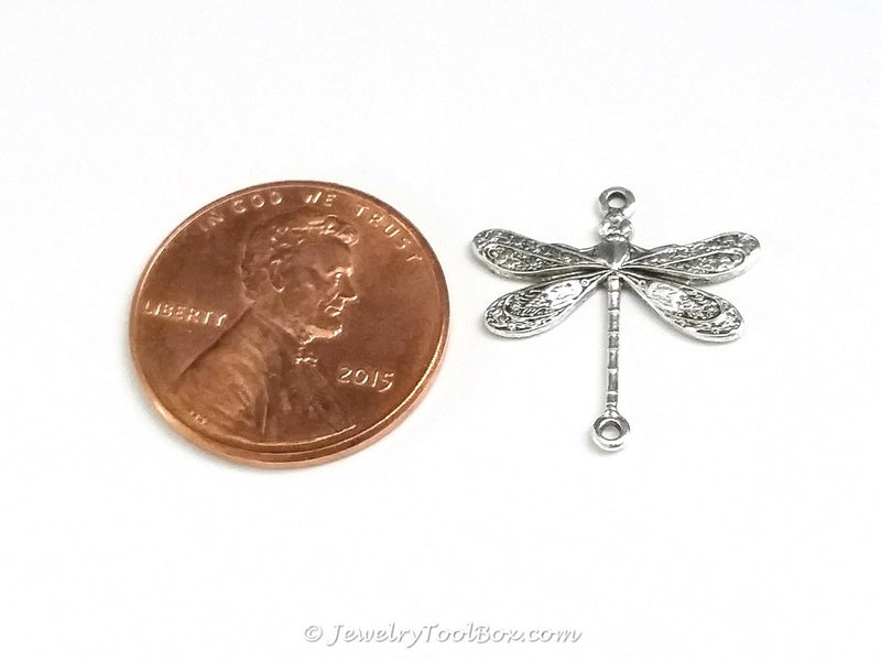 Small Silver Dragonfly Connector Charm, 2 Loops, Sterling Silver Plate ...