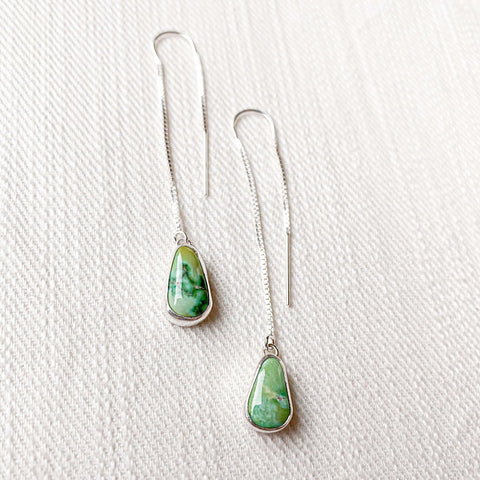 Megan elisabeth art threader silver earrings with green stones