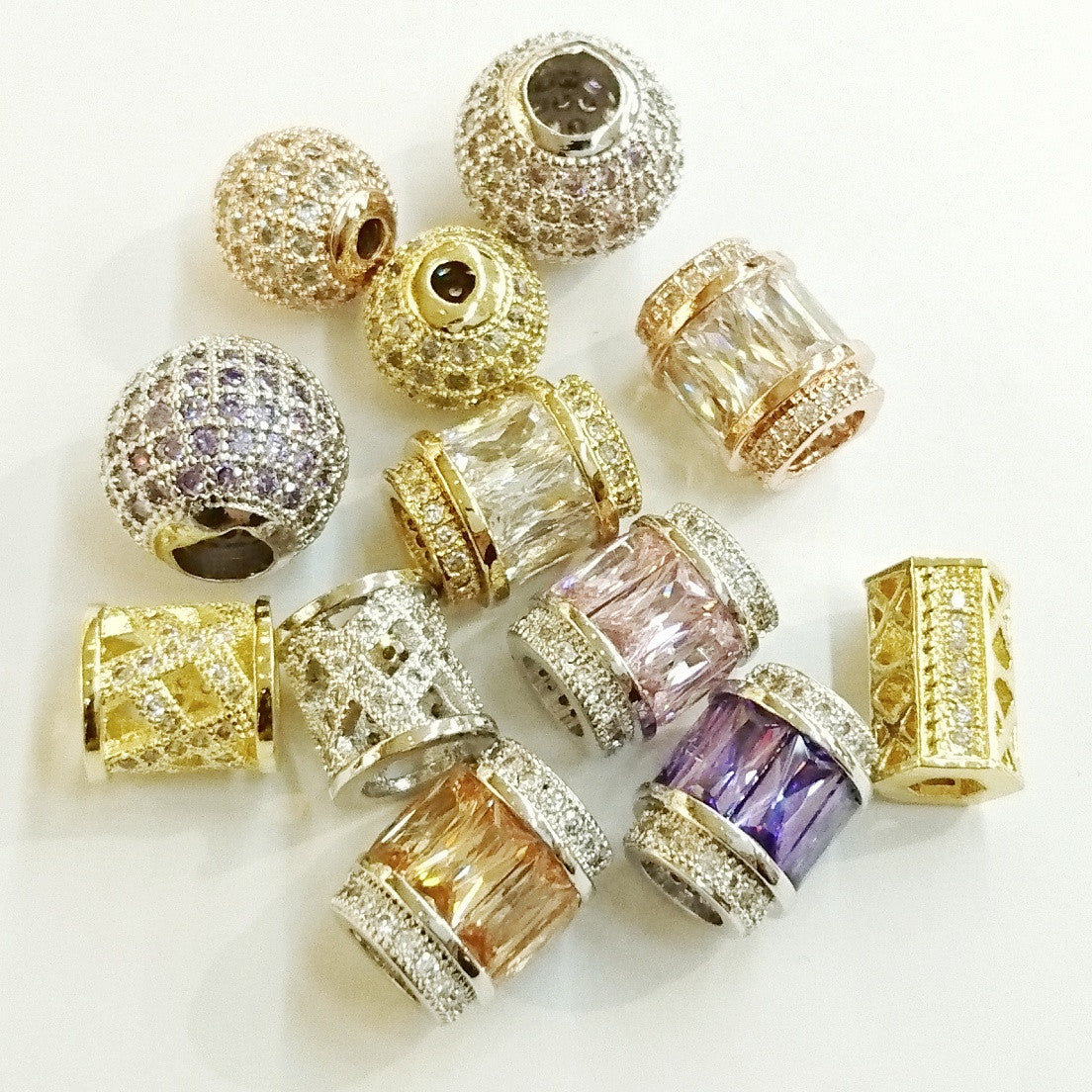 Colorido Cubic Zirconia Pedra Charme Beads, Aço Inoxidável, À Prova D