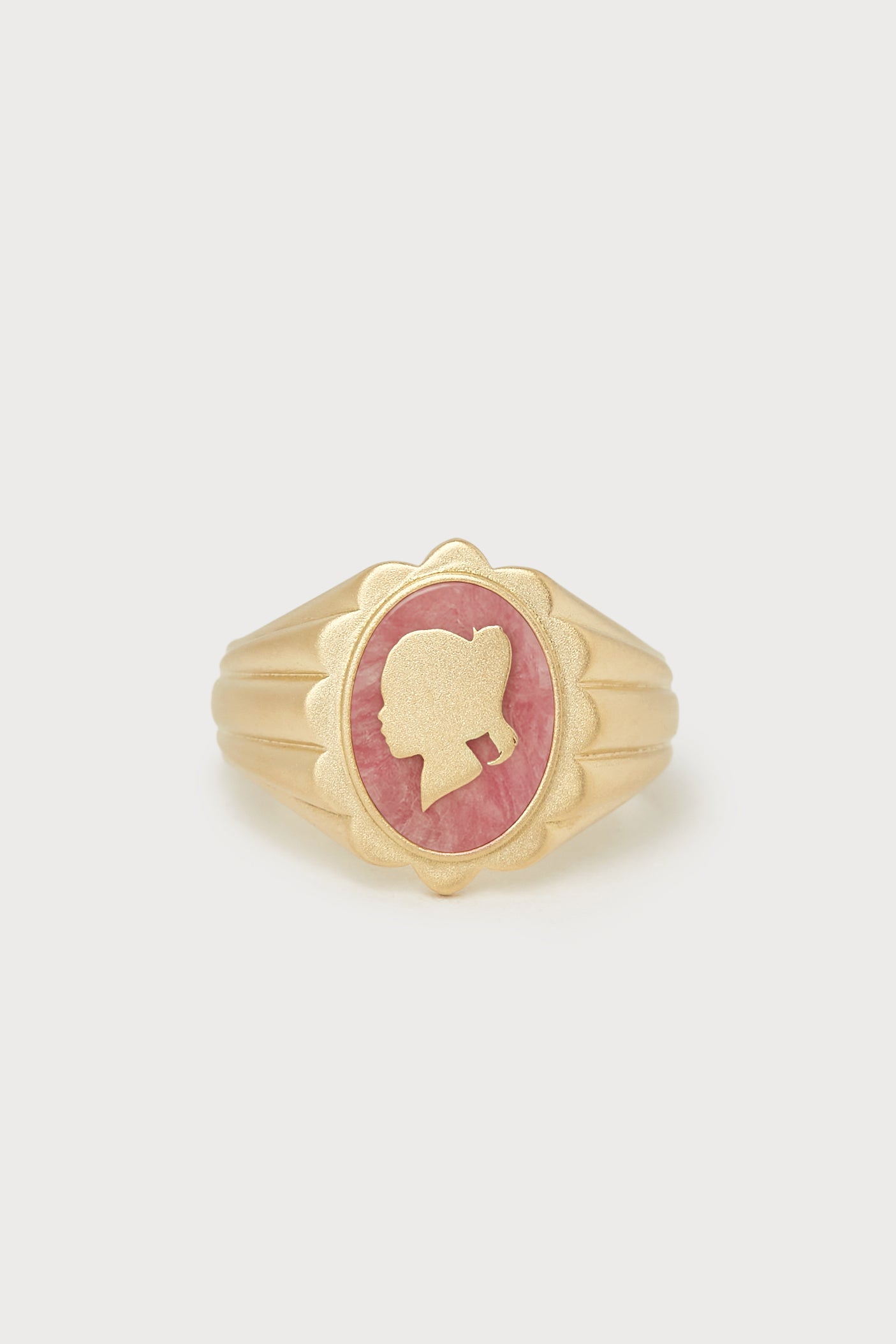 Personalized Scalloped Silhouette Ring <br> Rhodochrosite