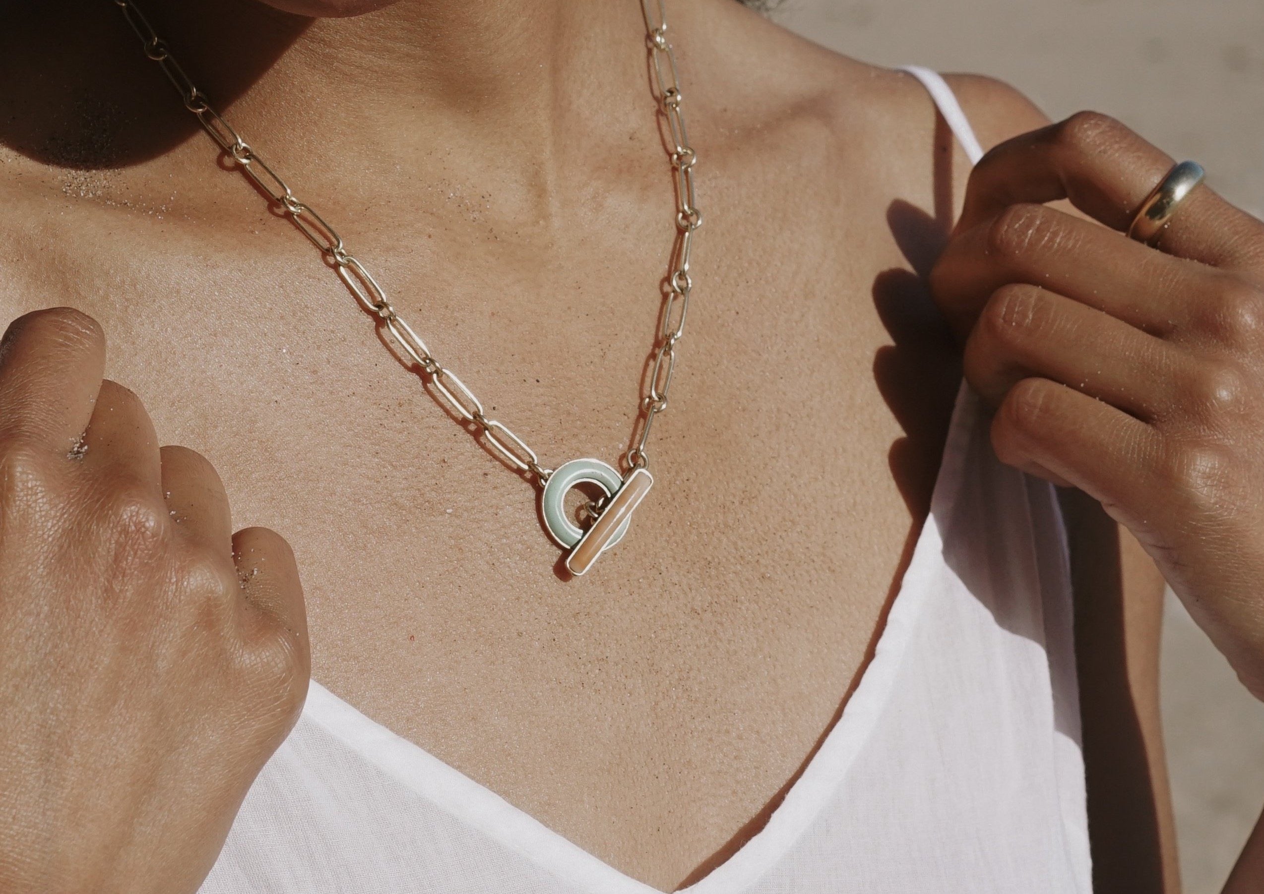 Bonbon Toggle Necklace <br> Pink Opal & Lavender Phosphosiderite