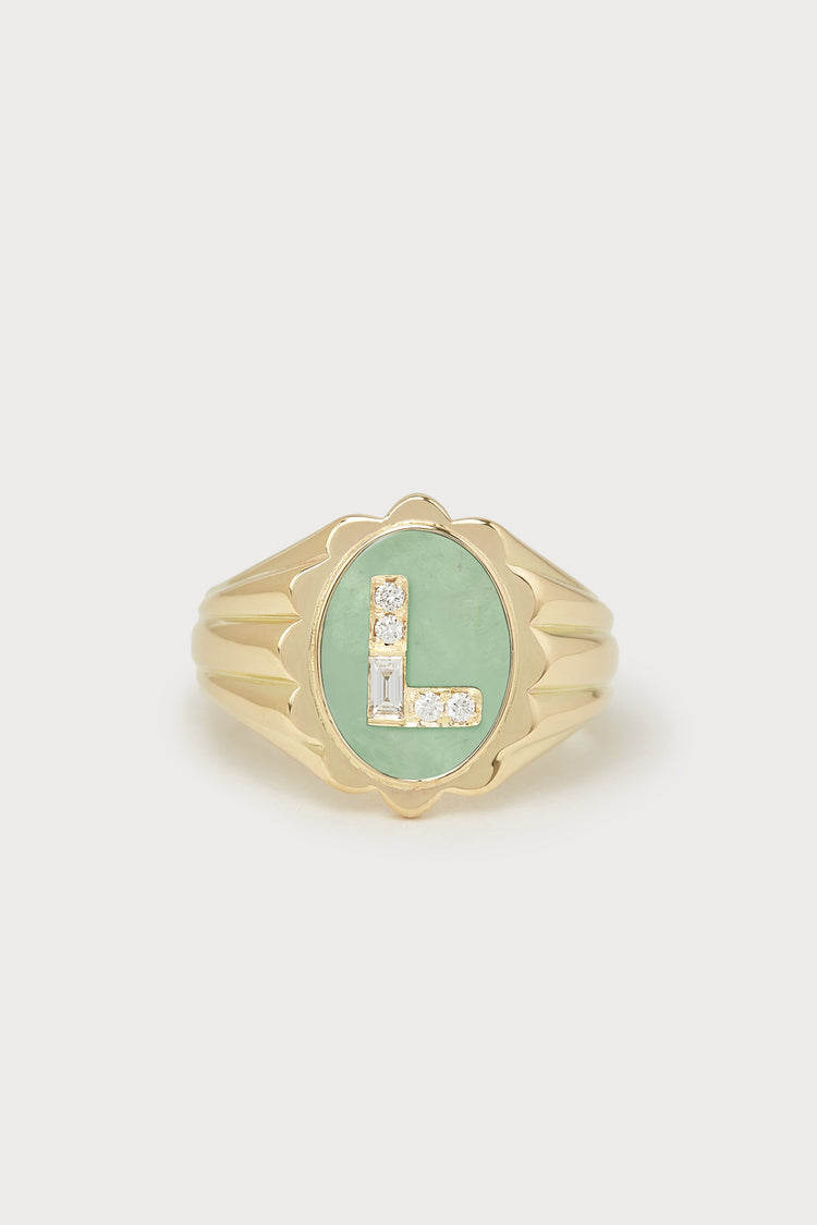 Heritage Scalloped Initial Ring <br> Green Turquoise