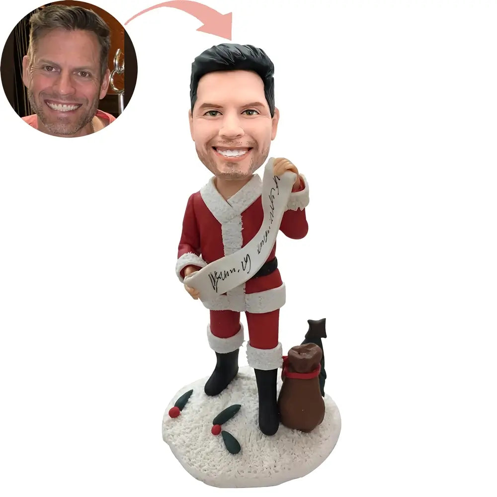 Christmas Gift Custom Santa with Banner Bobblehead