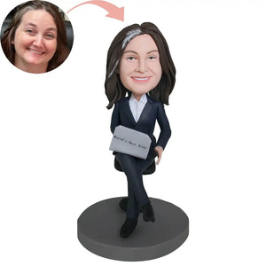 Custom Female Boss Holding Computer Bobblehead - Top1bobbleheads