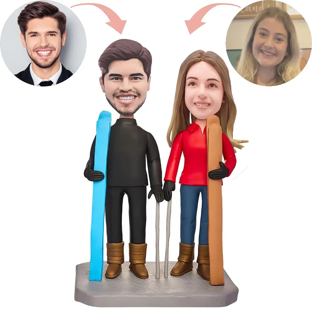 Custom Bobblehead Skiing Couple