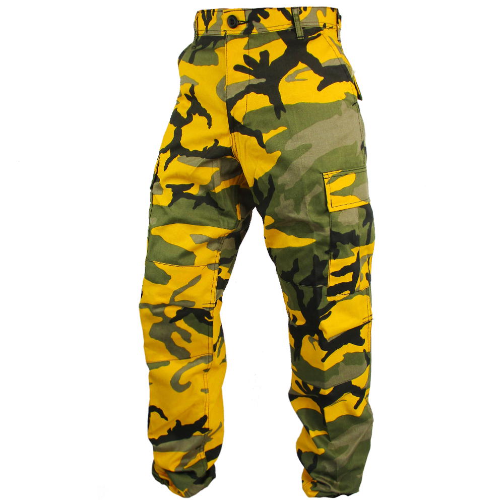 yellow and grey camo pants