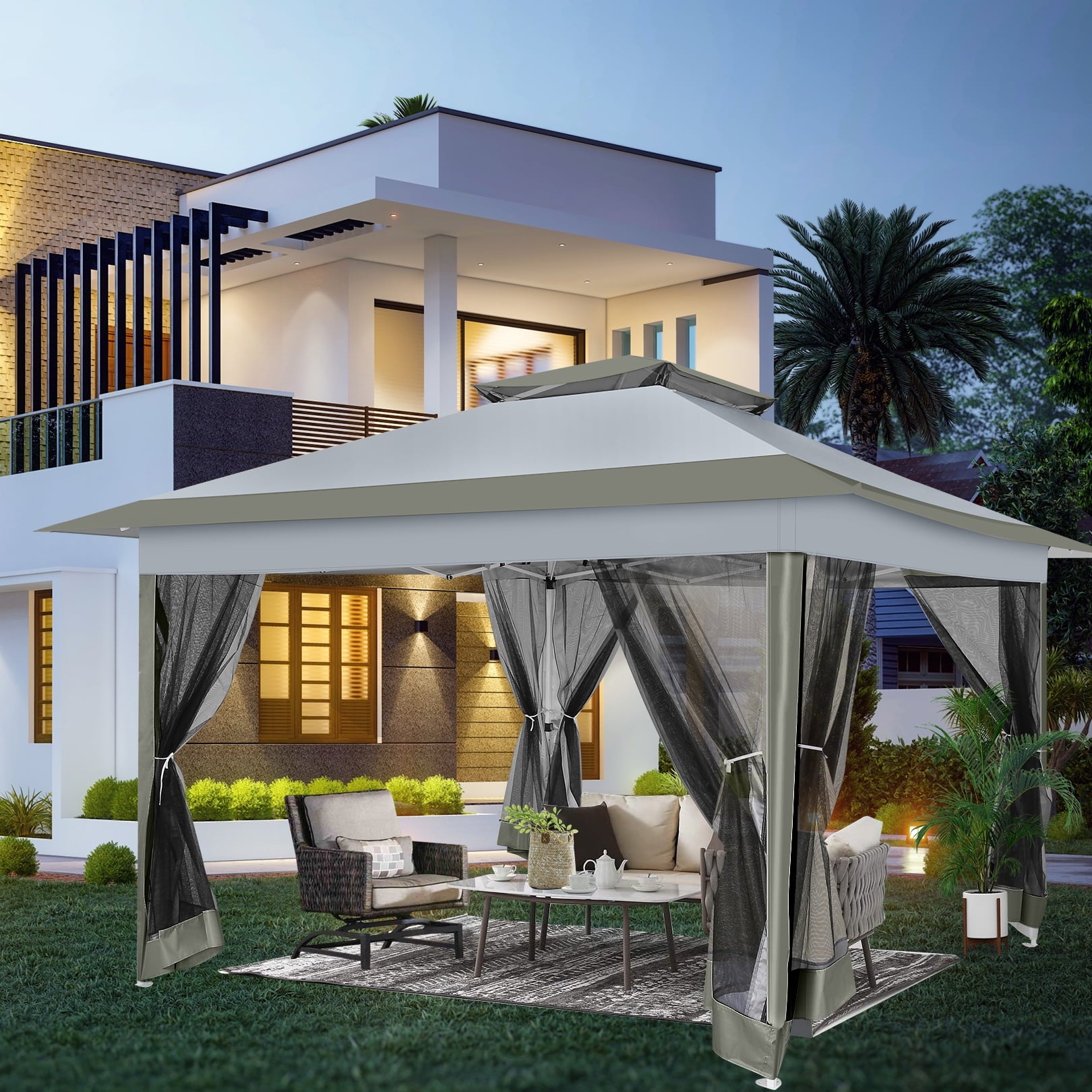 12x12 Pop Up Gazebo Outdoor Canopy Gazebo Patio Gazebo with Mosquito Net Canopy Shelter
