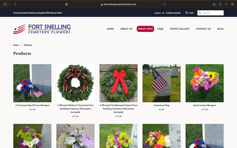A screenshot of Fort Snelling Cemetery Flowers Product page