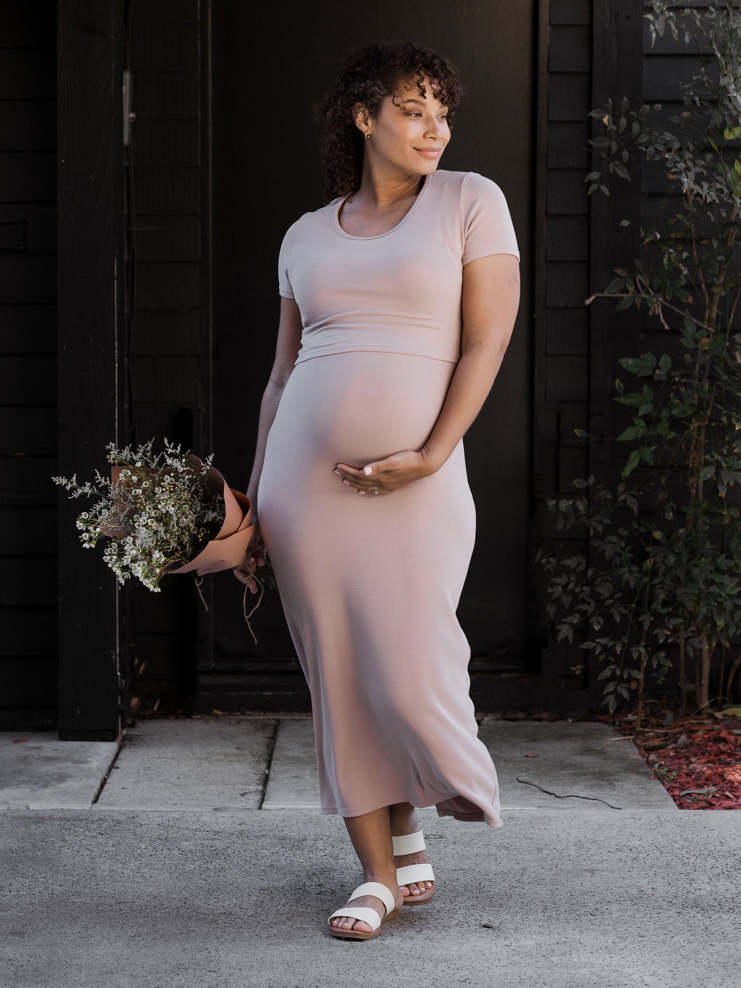 Olivia Ribbed Bamboo 2-in-1 Maternity & Nursing Dress | Lilac Stone