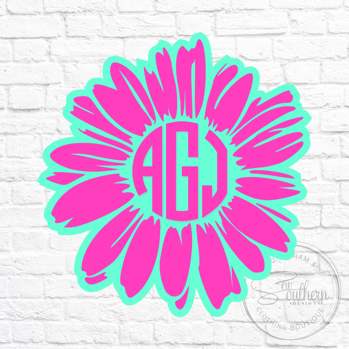 Download Two Color Flower Monogram Decal - Sew Southern Designs