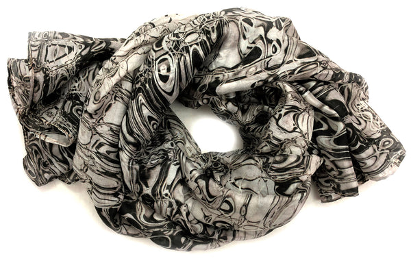 Silk scarf | black and white abstract printed