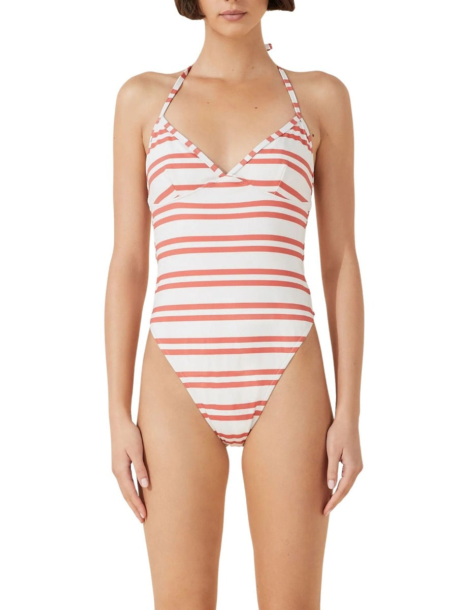 Red Stripe Halter One Piece