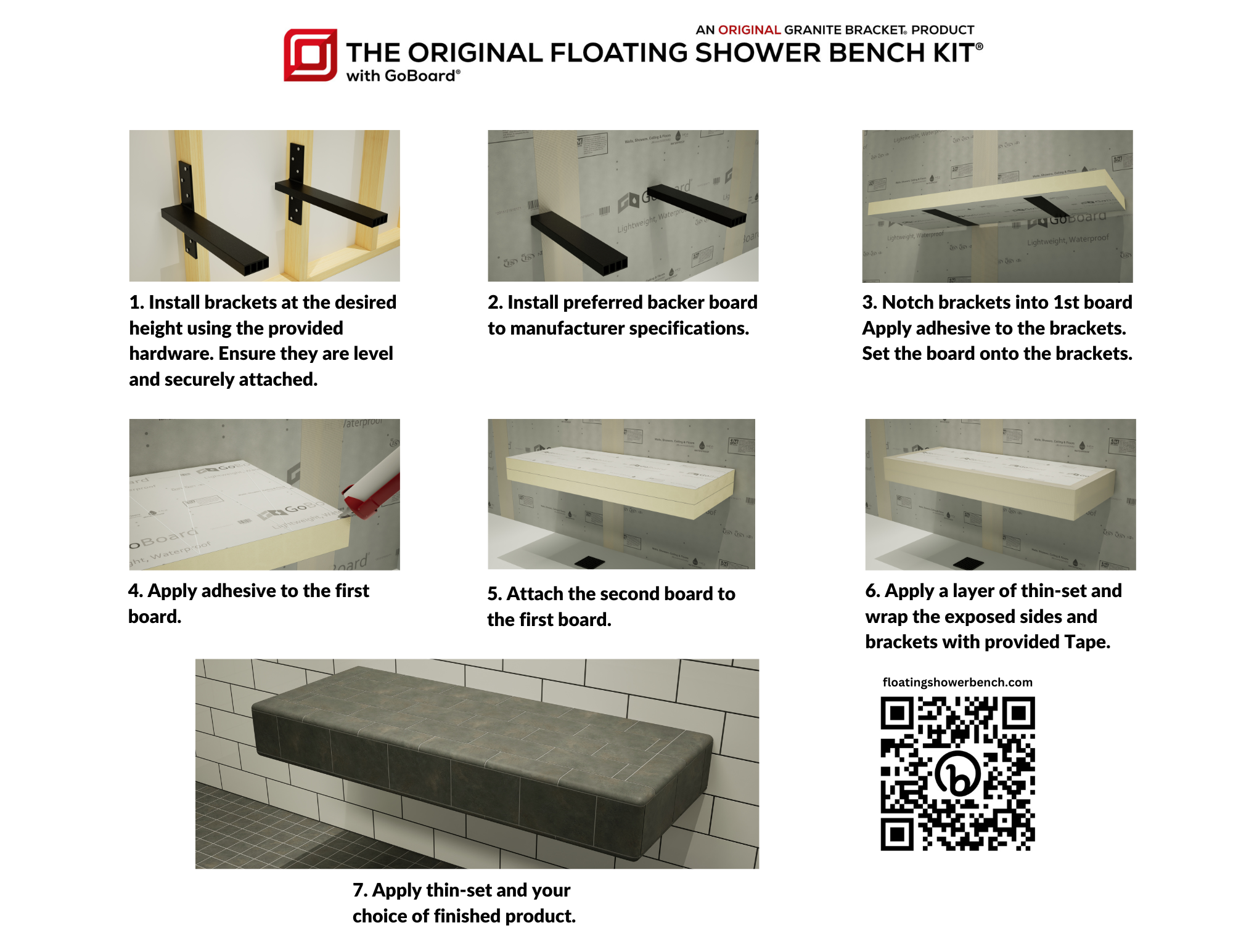 Floating Shower Bench - The Original Granite Bracket