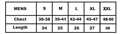 Performance T-Shirt Size Chart