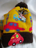 NEW Boys Kids Set HAT GLOVE SCARF Winter YELLOW TRAFFIC BUS CAR TRUCK OS