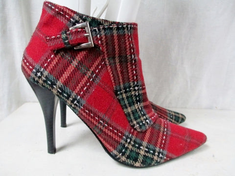 red plaid heel boots