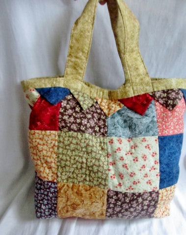 Handmade PATCHWORK Quilted Cloth BAG Tote Satchel Vegan FLORAL Multi-C ...