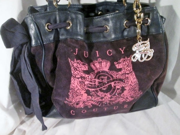 JUICY COUTURE Leather Velvet Heart tote purse satchel PINK BROWN PURPL ...