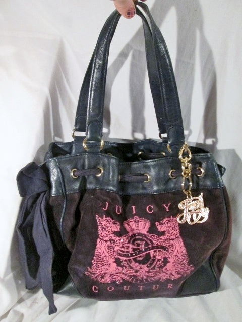 JUICY COUTURE Leather Velvet Heart tote purse satchel PINK BROWN PURPL ...