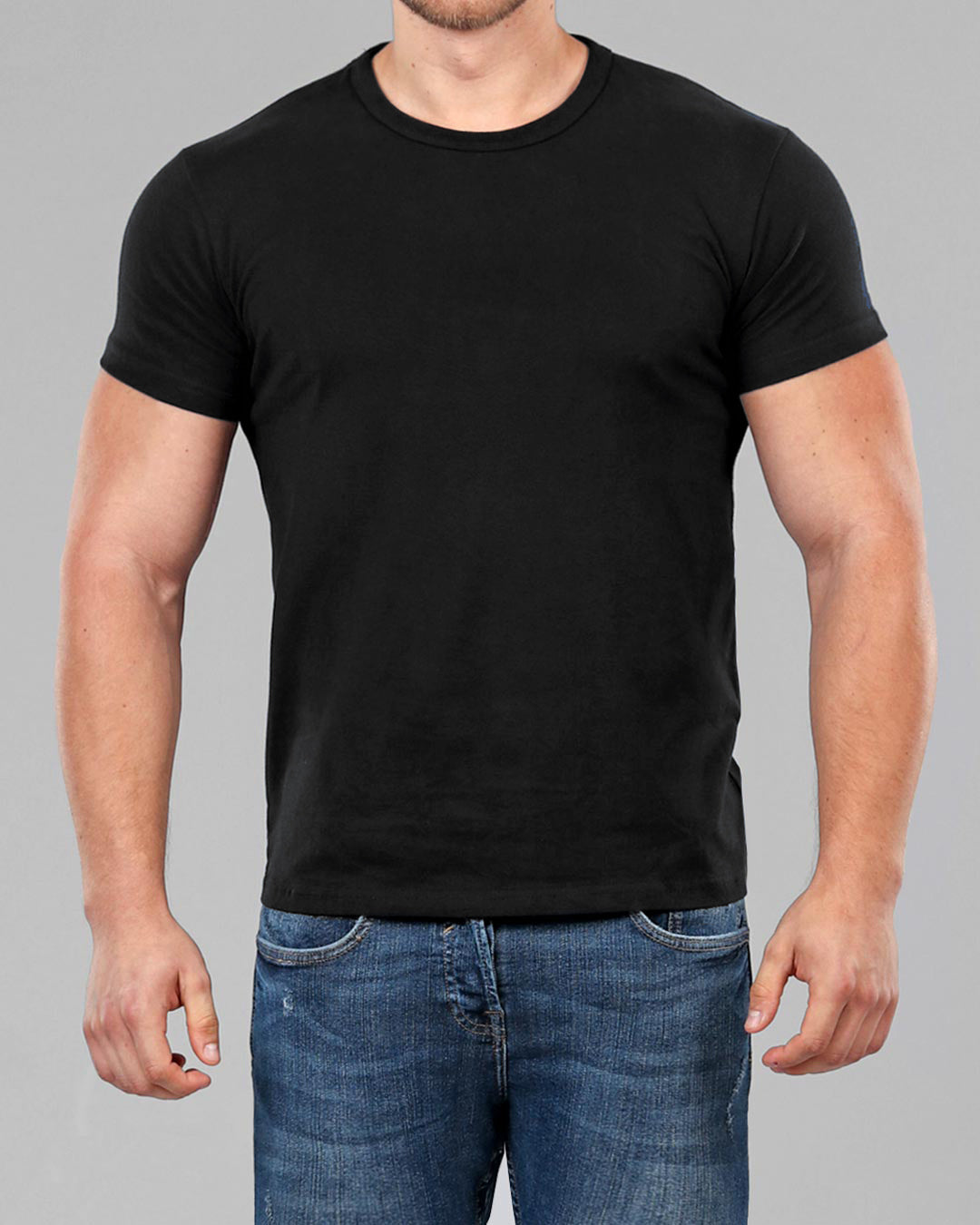 Men's Black Crew Neck Fitted Plain T-Shirt | Muscle Fit Basics