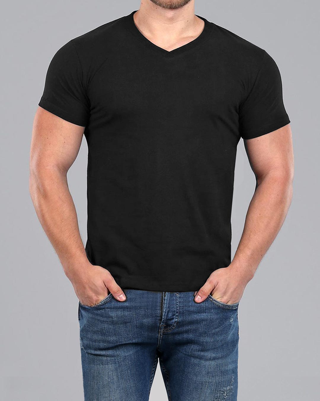 Men's Black V-Neck Fitted Plain T-Shirt | Muscle Fit Basics