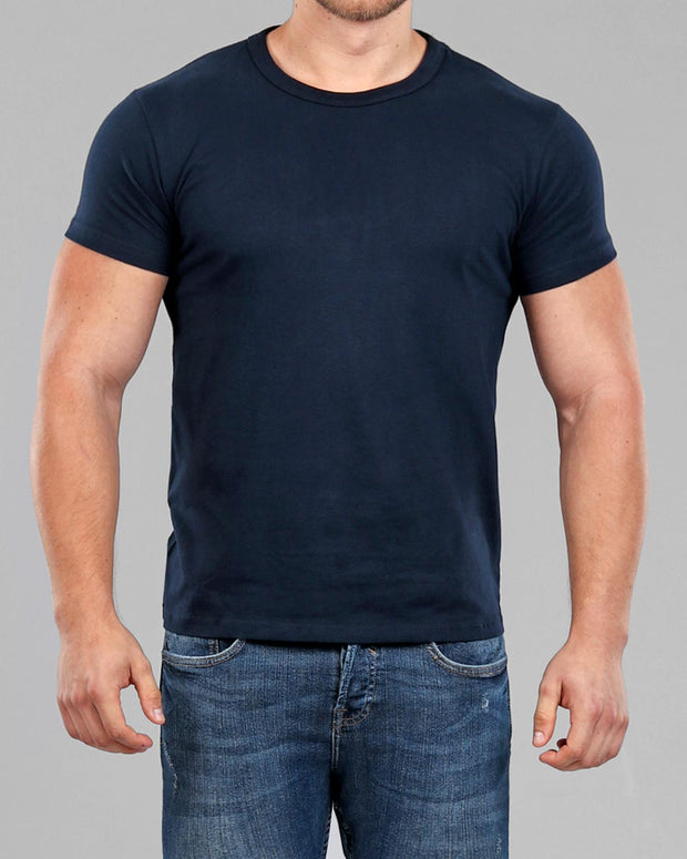 Men's Navy Crew Neck Fitted Plain T-Shirt | Muscle Fit Basics