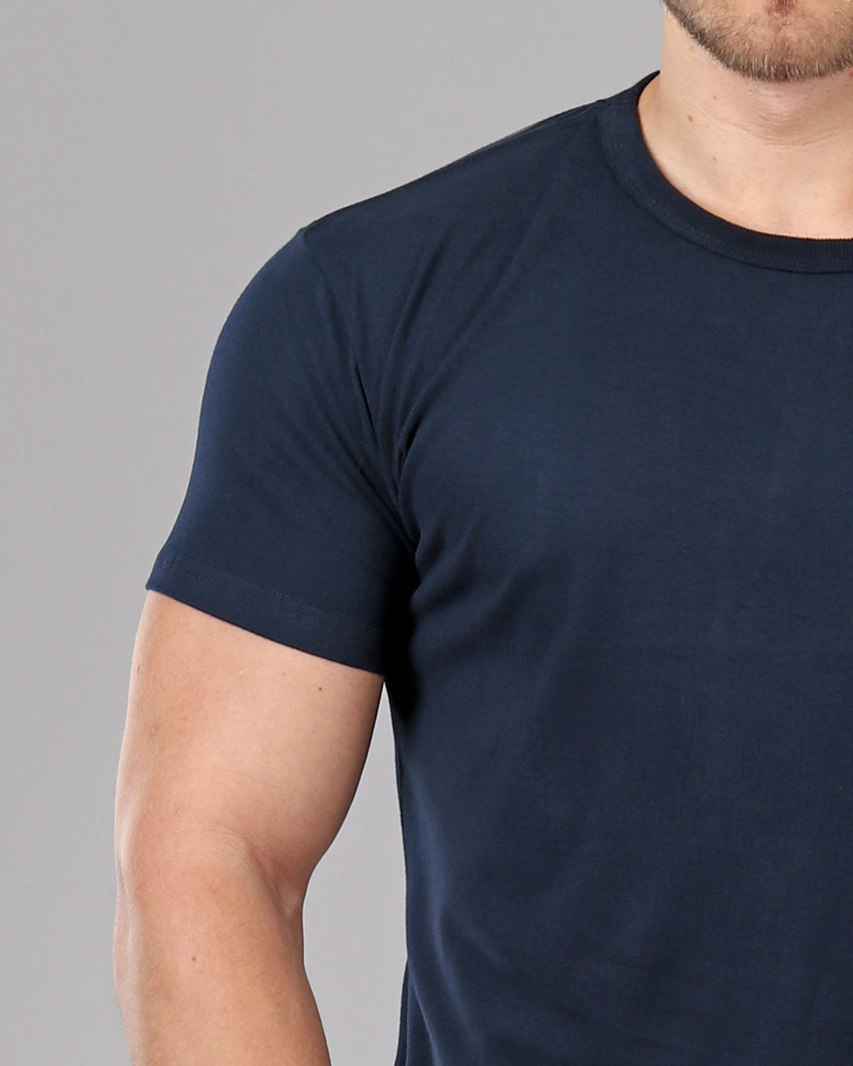 Men's Navy Crew Neck Fitted Plain T-Shirt | Muscle Fit Basics