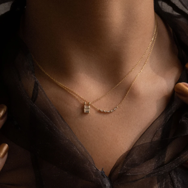 diamond baguette reflection necklace