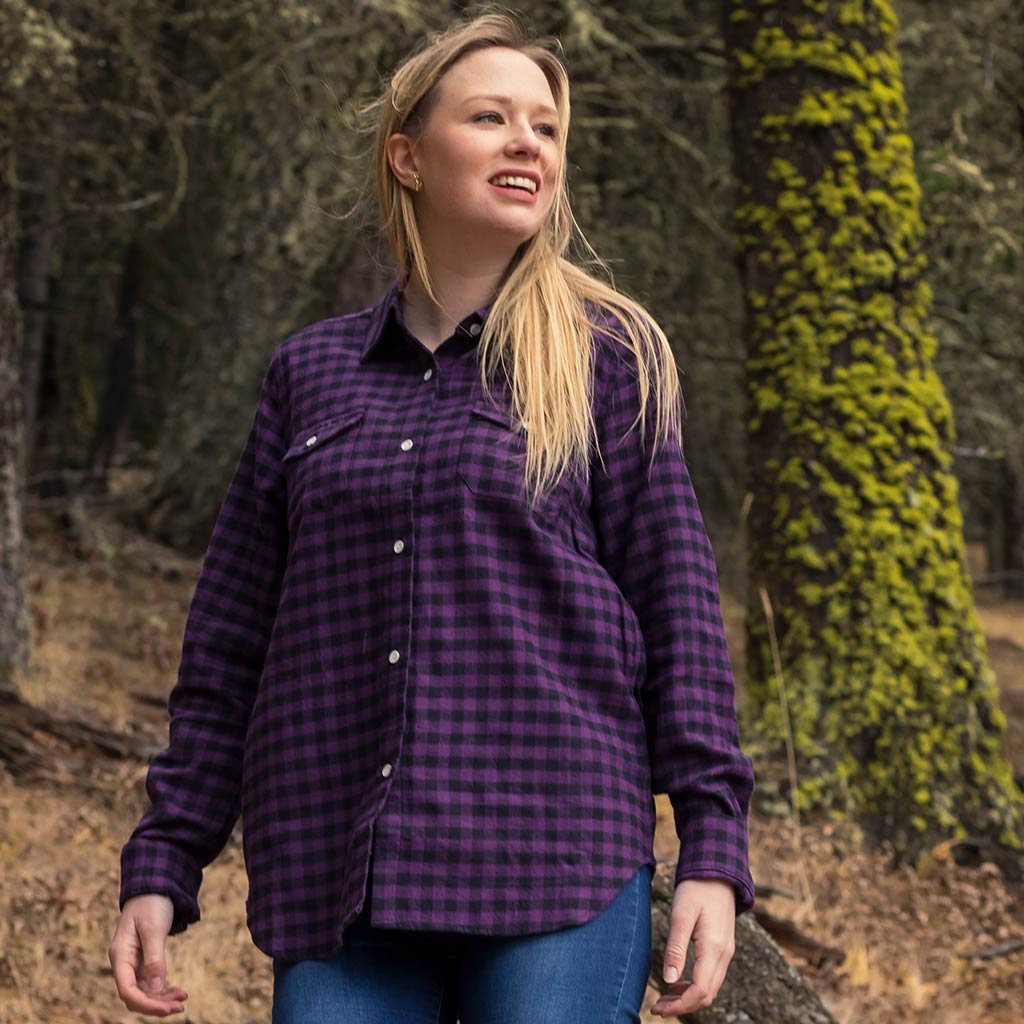 black and purple checkered shirt