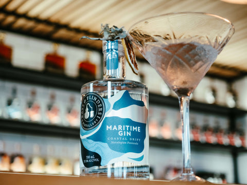Bass & Flinders Distillery Maritime Gin Classic Martini with saltbush garnish