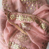 Peach Gotta Patti Floral Chiffon Dupatta