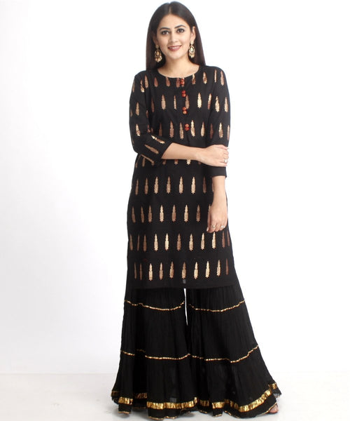 Black Red Love Short Kurti with Gathered Black Sharara – anokherang