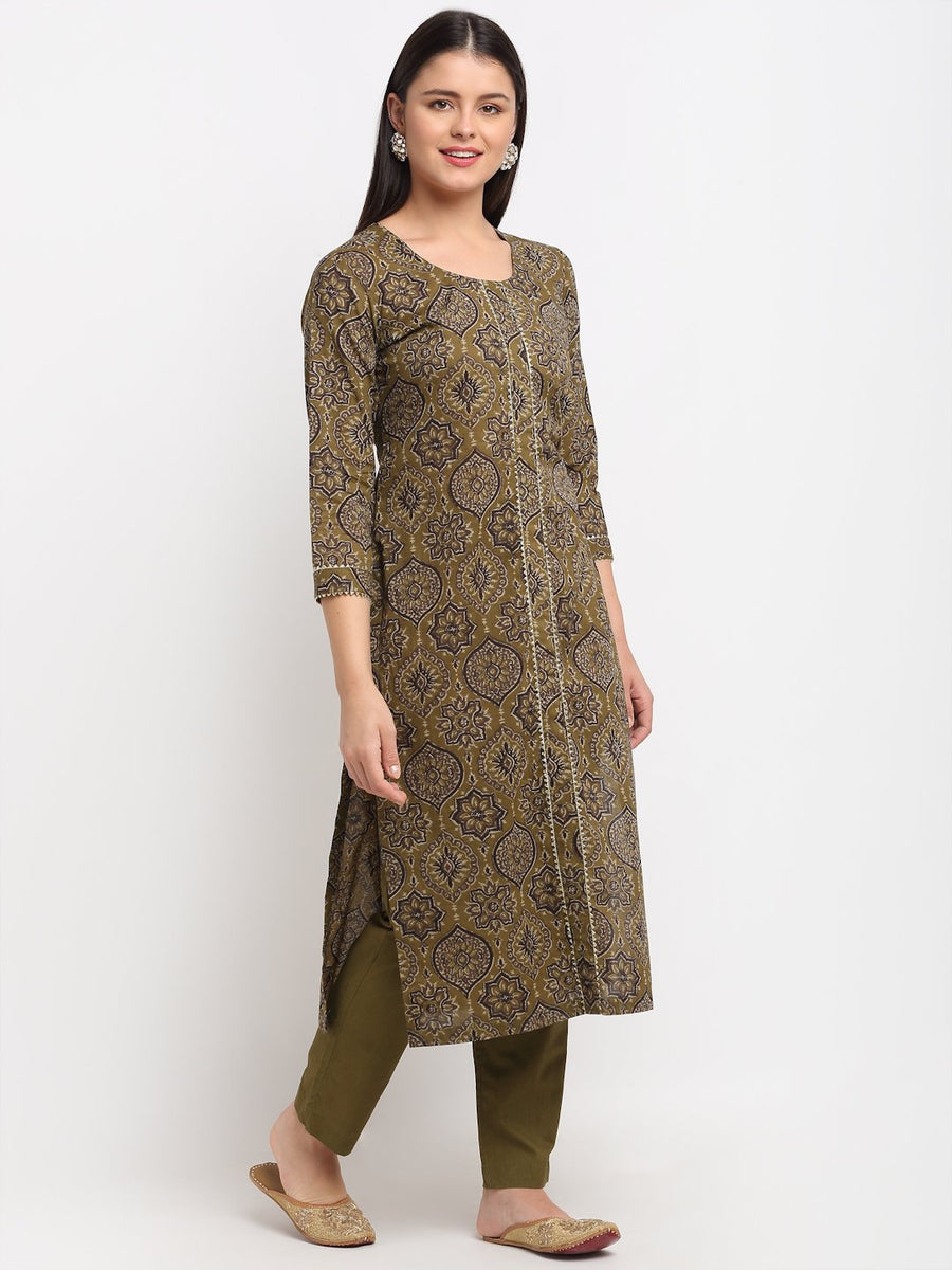 Mehendi Mughal Printed Gota Kurti with Straight Pants – anokherang