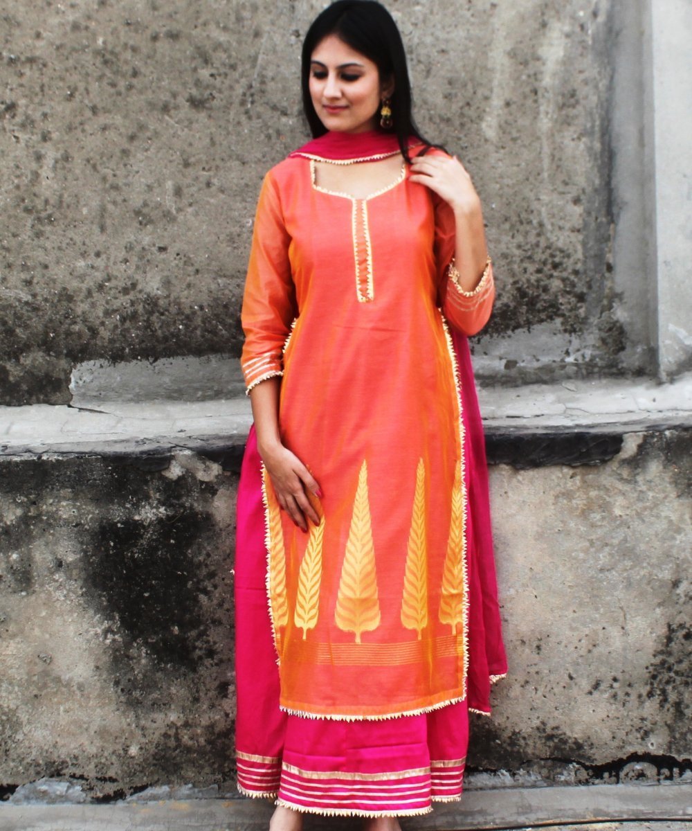 Orange Tangled Double Layered Gotta Kurti with Chiffon Dupatta – anokherang