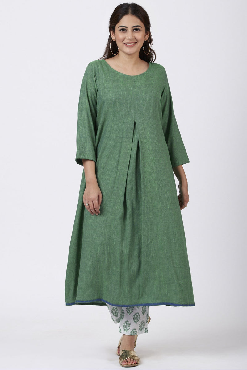 Shaded Jade Front Pleat Kurti with Straight Pants – anokherang