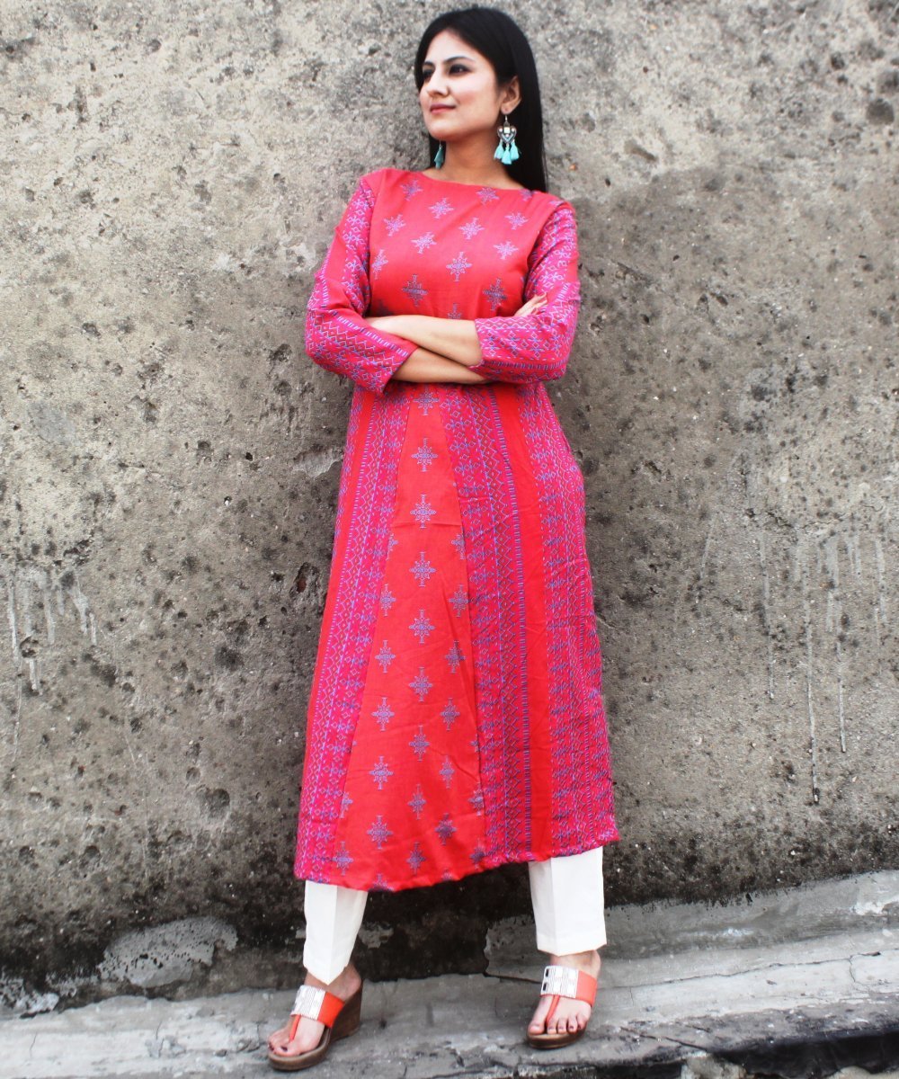 Shining Pink Paneled Kurti with Straight Pants – anokherang