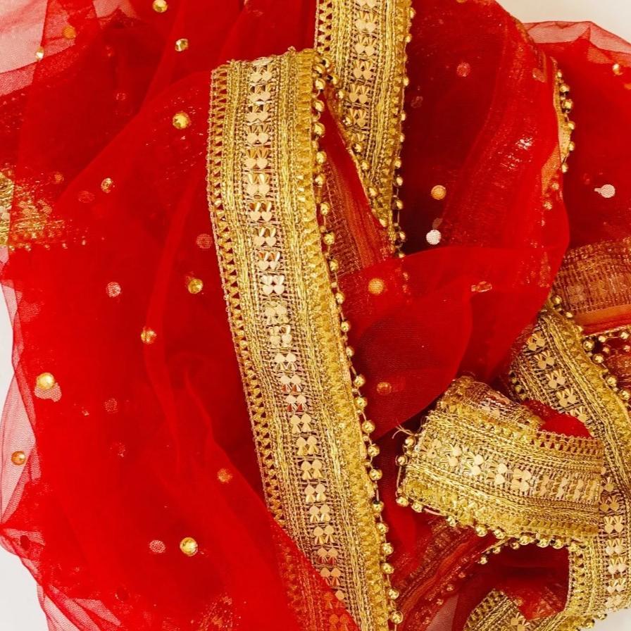 Candy Red Net Stone Dupatta – anokherang