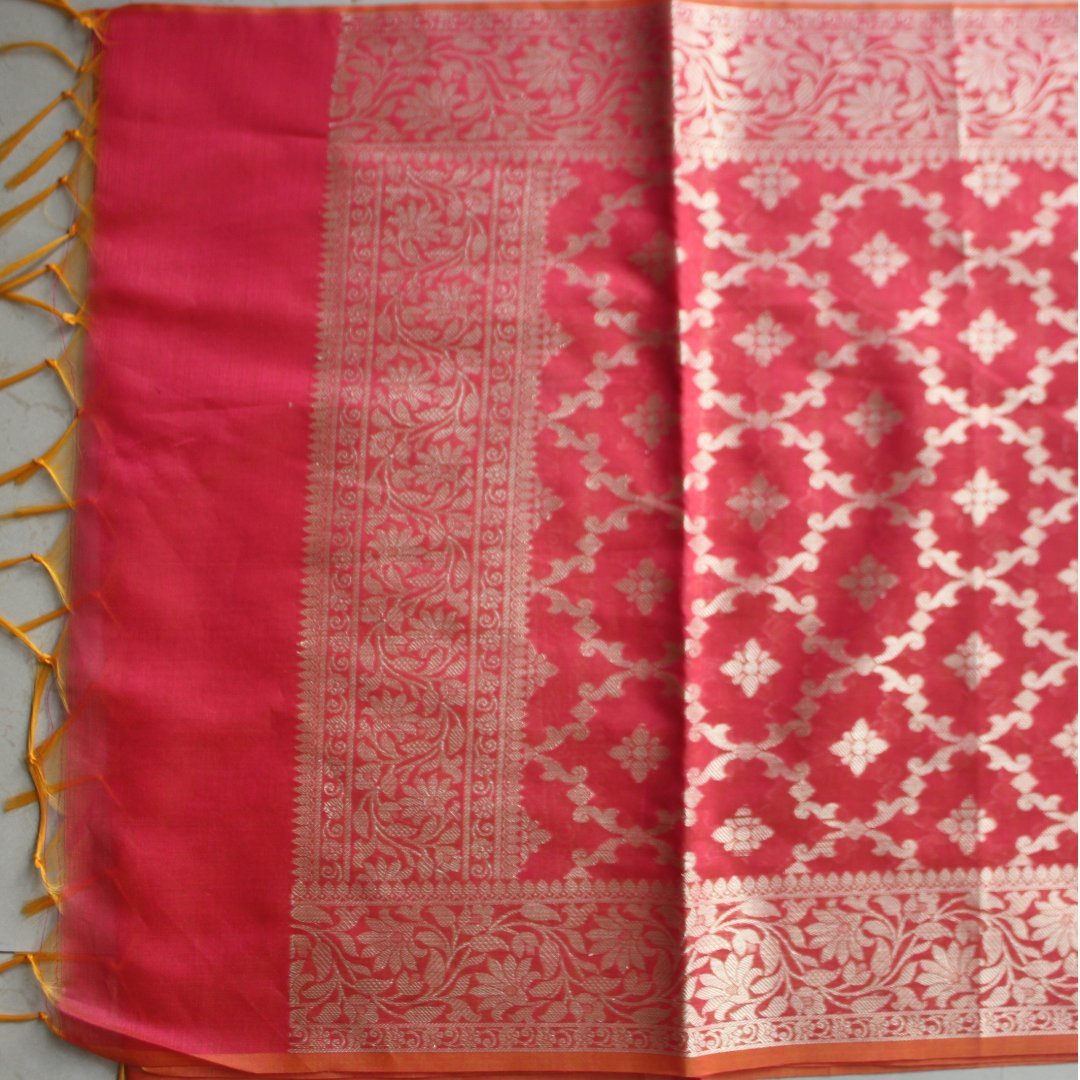 Coral Pink Banarsi Weave Stole – anokherang