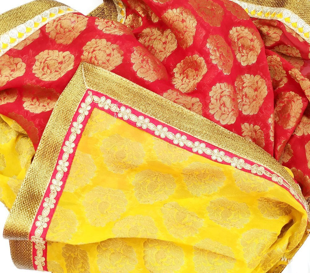 Mustard Red Mughal Banarsi Georgette Dupatta – anokherang