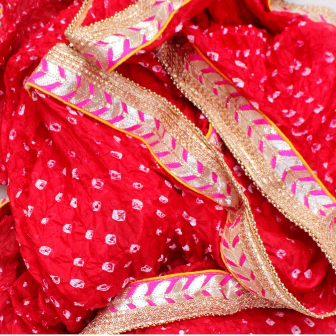 Red Silk Bhandhej Dupatta – anokherang