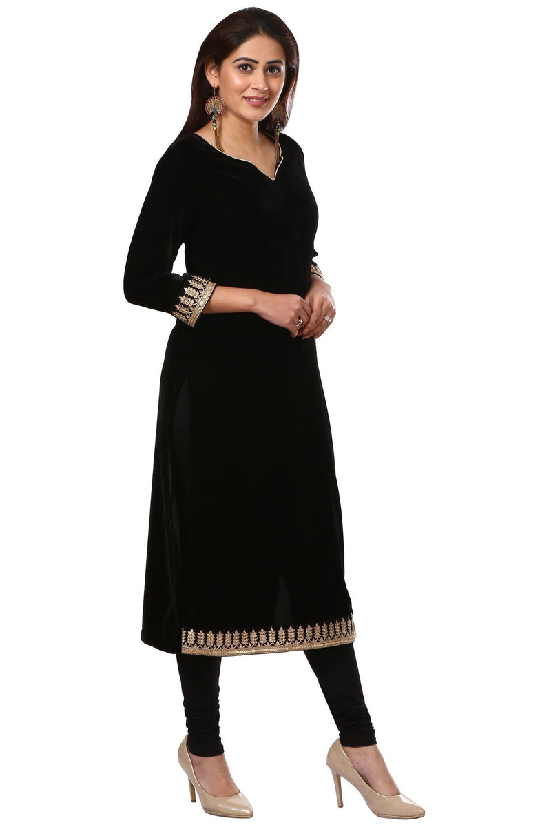 Festive Black Straight Velvet Kurti – anokherang