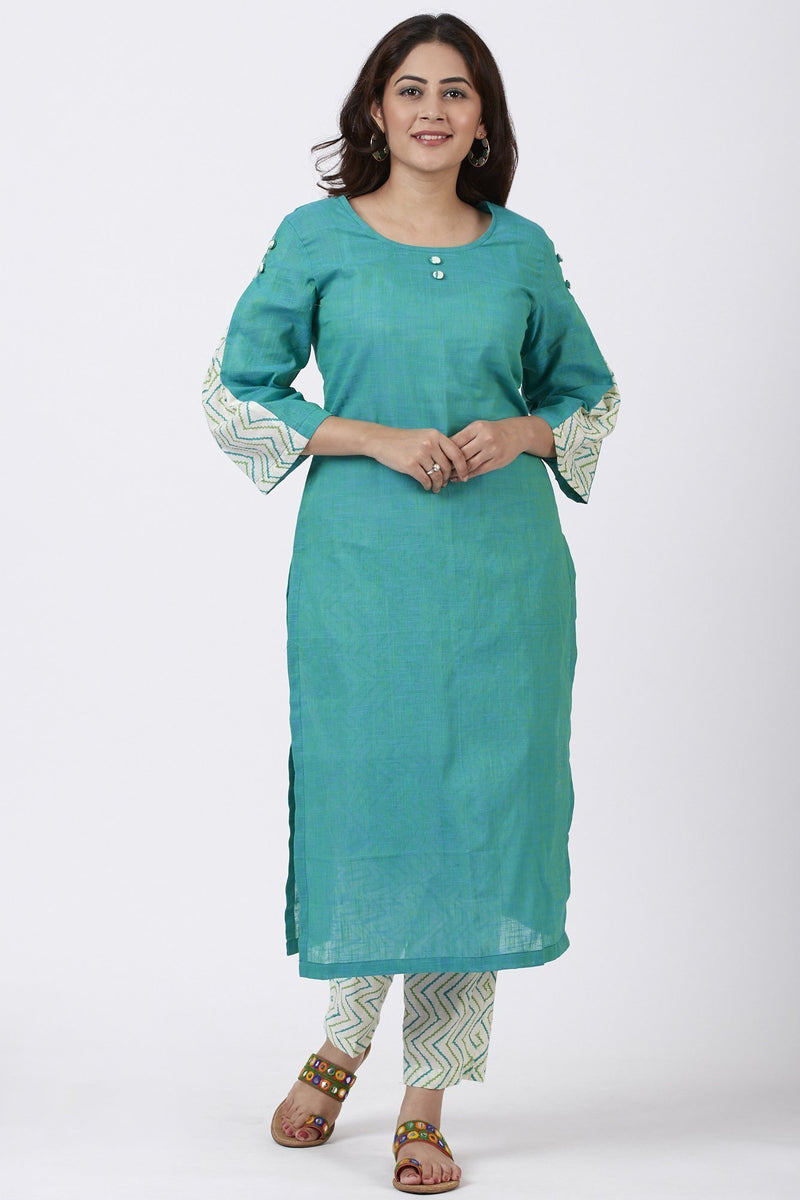 Sea Green Pleated Sleeve Kurti – anokherang