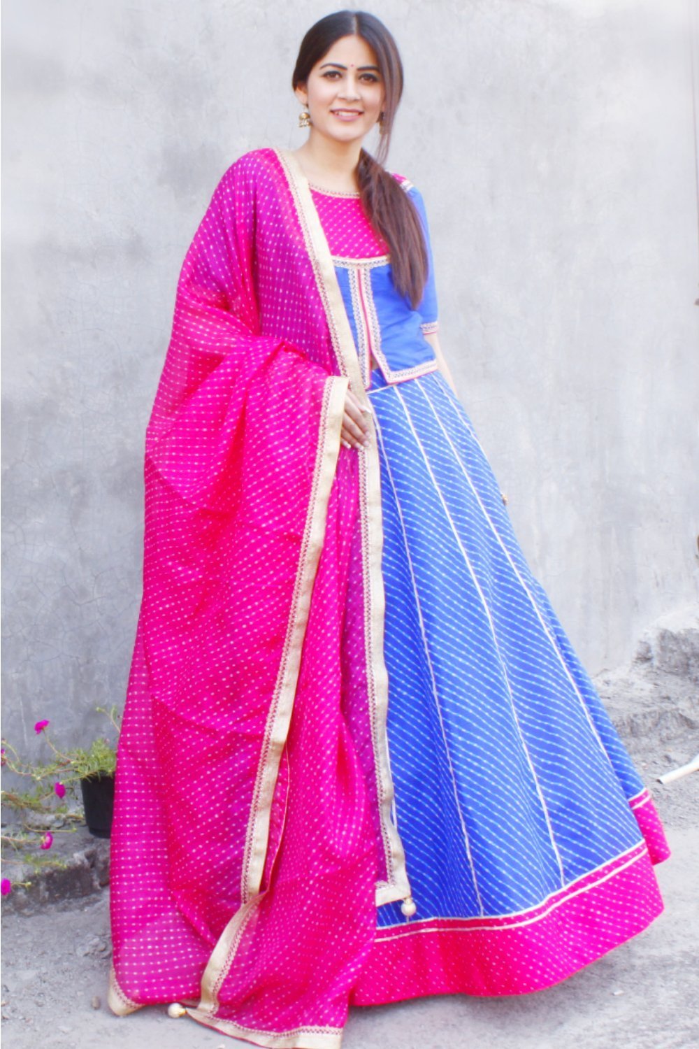 blue pink ghagra choli