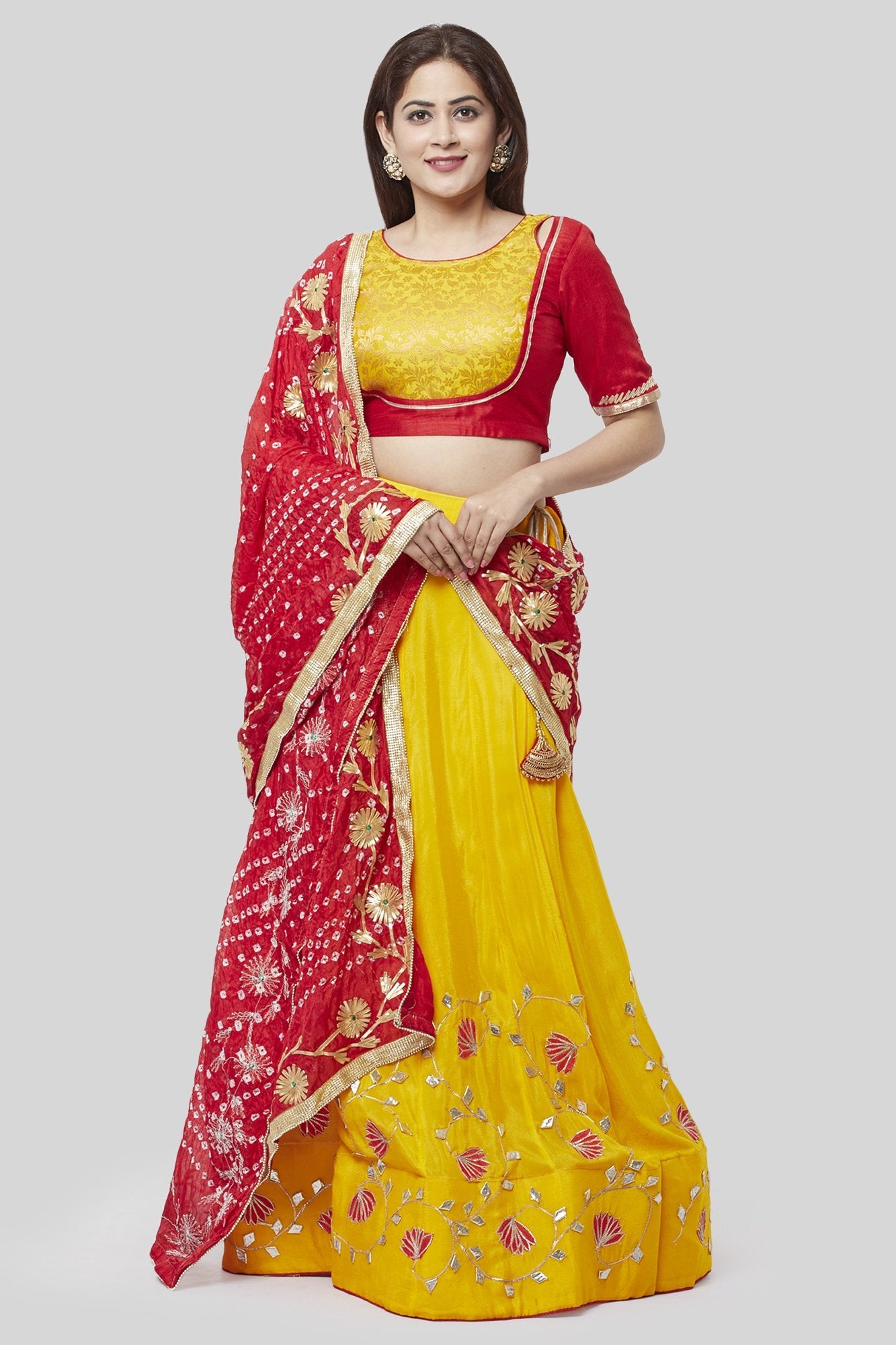 red yellow lehenga choli