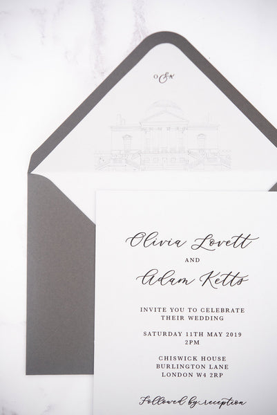 Grey Chiswick House wedding invitation envelope liner