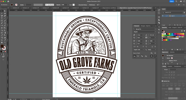 Example of a custom cannabis logo being designed in Adobe Illustrator