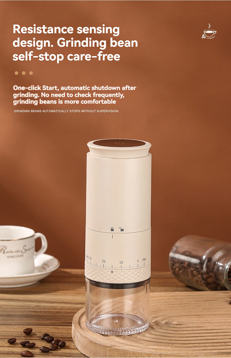 Image of the Qorava 1500mAh Electric Coffee Grinder with adjustable settings for fresh coffee grinding.