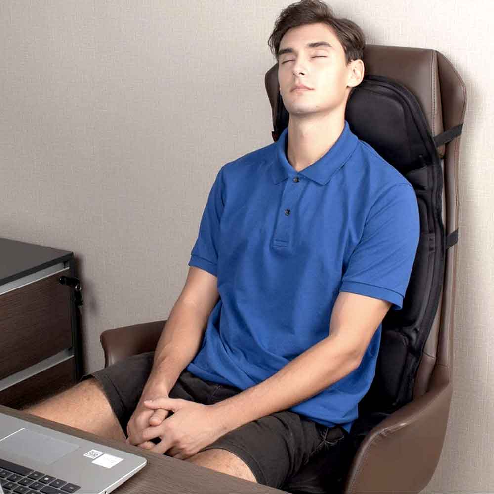 8-Mode Heated Massage Chair Pad for back, neck, and full-body relaxation, perfect for car and home, from Qorava.